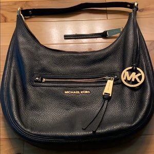 MK Black Pebble Leather Hobo Handbag